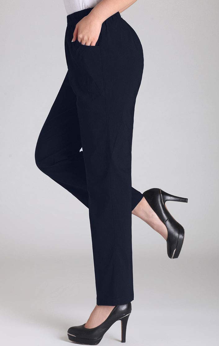 Soojun Womens Summer Elastic Waist Comfy Stretch Pull On Pants, Navy, Medium - Image 2